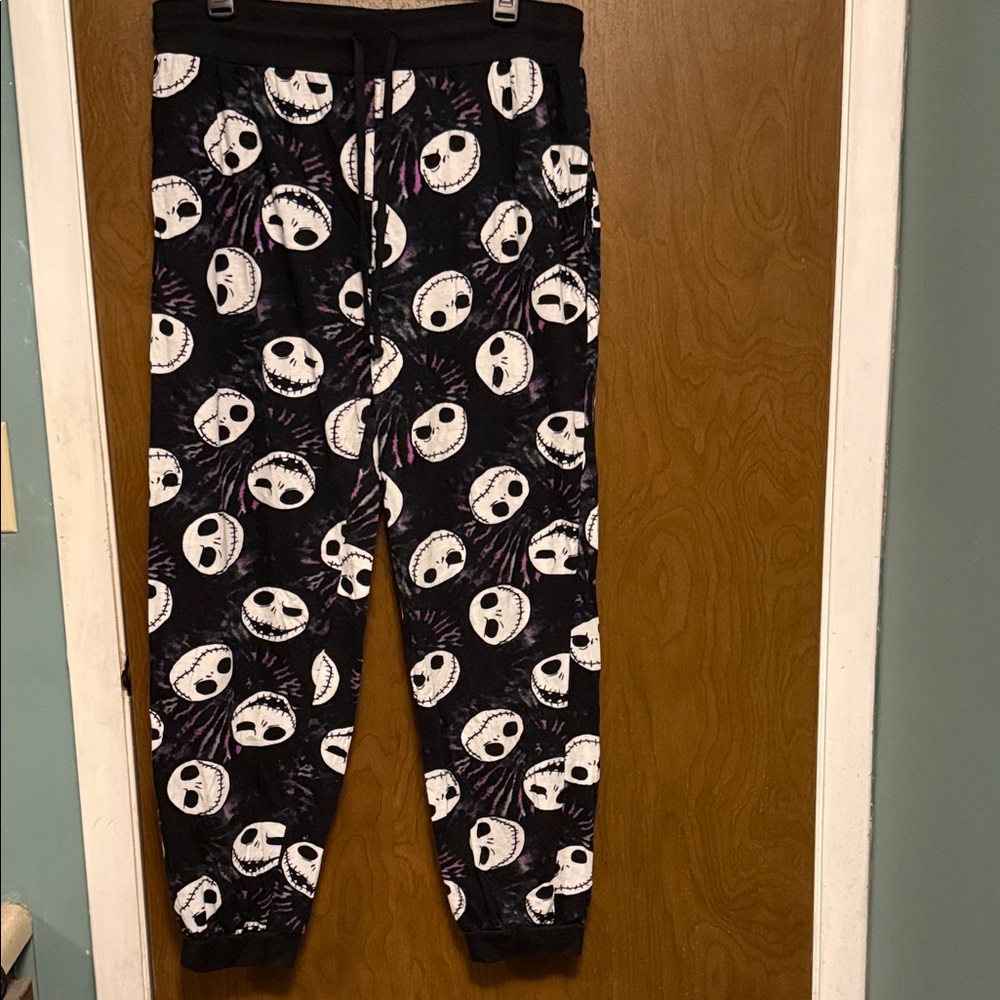 Disney Nightmare Before Christmas Skull Face Print Black Lounge Joggers Size XL